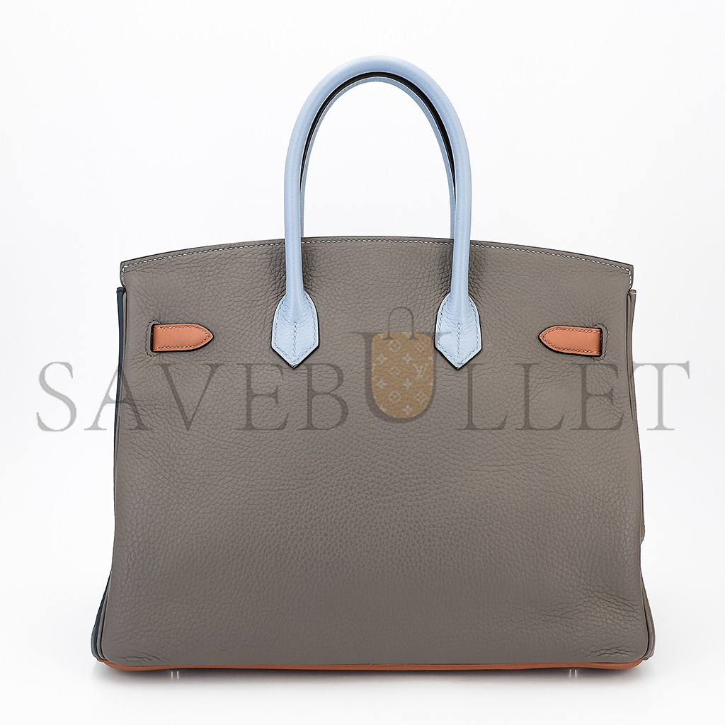 HERMÈS BIRKIN 30 TOGO LEATHER GOLDEN BROWN LINEN BLUE GOLD BUCKLE BAG 5104823676 (30*23*15cm)